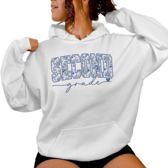 Second Grade Blue Floral Back To School Teachers Girls Kids Women Hoodie - Thegiftio UK