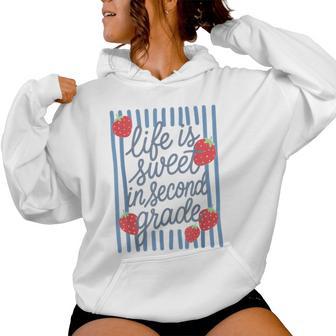 Striped Life Is Sweet In Second Grade Strawberries Teacher Women Hoodie - Thegiftio UK