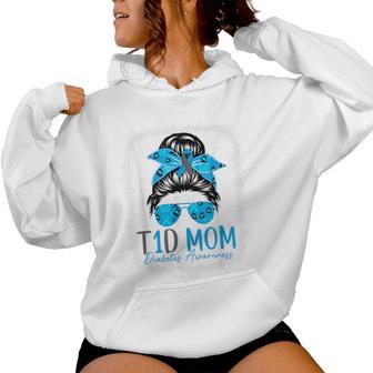 T1d Mom Diabetes Awareness Type 1 Diabetes Blue Ribbon Women Hoodie - Thegiftio UK