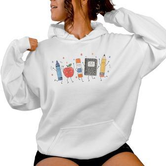 Teacher Back To School Cute School Crayon Apple Pencil Women Hoodie - Thegiftio UK