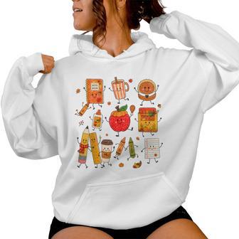 Teacher Doodle Characters Thanksgiving Cute School Supplies Women Hoodie - Thegiftio UK