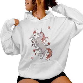 Unicornio Mágico Mítico Fantasía Cottagecore Cuello Sudadera con capucha para mujer - Regaloses