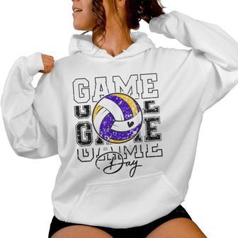 Volleyball Game Day Girls Volleyball Mama Purple & Gold Women Hoodie - Thegiftio UK
