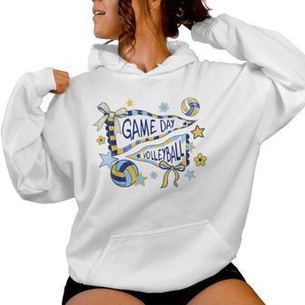 Volleyball Game Day Girls Pennant Flag Blue & Yellow Women Hoodie - Thegiftio UK