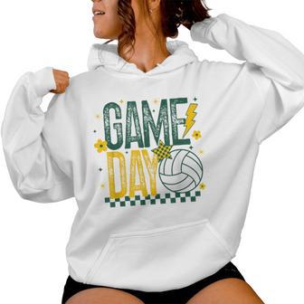 Volleyball Game Day Retro Girls Volleyball Mom Green & Gold Women Hoodie - Thegiftio UK