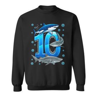 10Th Birthday Boys Shark 10 Years Old Ocean Shark B-Day Sweatshirt - Monsterry