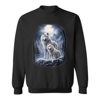 2 Wölfe Auf Eisigem Hügel In Den Bergenor Dem Mond Sweatshirt - Geschenkecke