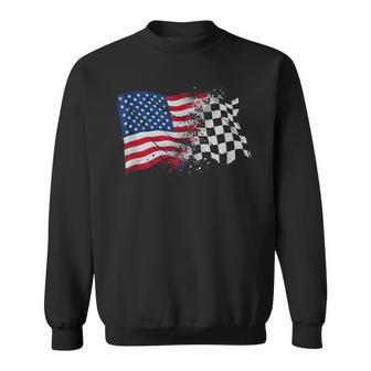 4Th Of July Checkered Usa American Flag Car Racing Track Sweatshirt - Thegiftio UK