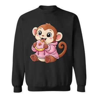 Anime Monkey Kawaii Con Gráfico De Monos Comiendo Rosquillas Camisa de entrenamiento - Regaloses