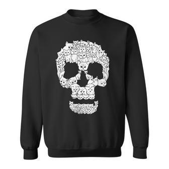 Arte De Línea De Calavera De Gato Espeluznante Kawaii Lindo Arte Gótico De Gatito Camisa de entrenamiento - Regaloses