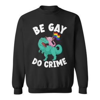 Axolotl Montando La Bandera Del Orgullo De Un Dinosaurio Be Gay Do Crime In Mangas Camisa de entrenamiento - Regaloses