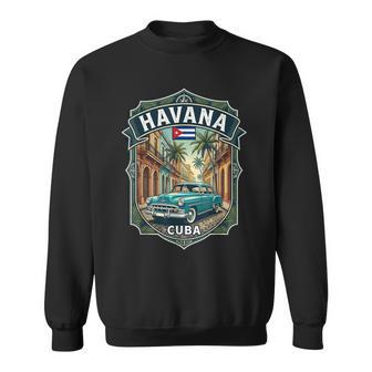 Badge Deoyageintage Havana Cubaoiture Classique Et Palmier Sweater e - Cadeauxyz
