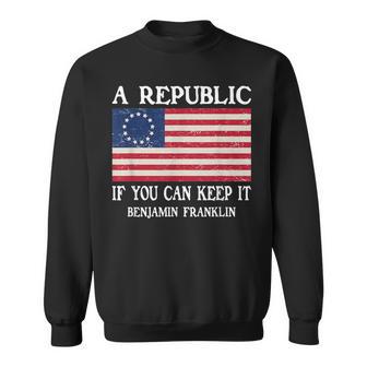 Ben Franklin Quote s A Republic If You Can Keep It -Adults X-Small Black Short Sleeve Sweatshirt - Monsterry