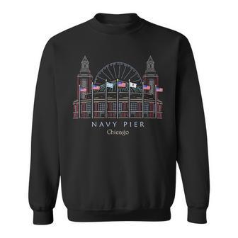 Chicago Hand Drawing Of Navy Pier Lake Michigan Illinois Sweatshirt - Thegiftio UK