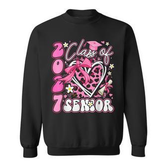 Class Of 2027 Senior Pink Leopard Graduation Coquette Bow Sweatshirt | Seseable UK