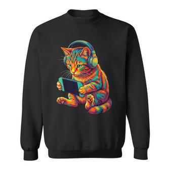 Colorful Cat Gamer Headphones Gaming Boys N Sweatshirt - Thegiftio UK