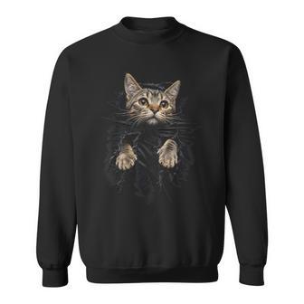 Curious Tabby Cat Torn Fabric Paws Realistic 3D Illusion Sweatshirt | Seseable UK