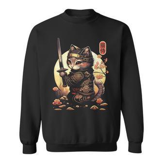 Cute Ninja Kitten Chatamurai Japonais Pour Les Amoureux Des Chats Noir e Sweater e - Cadeauxyz