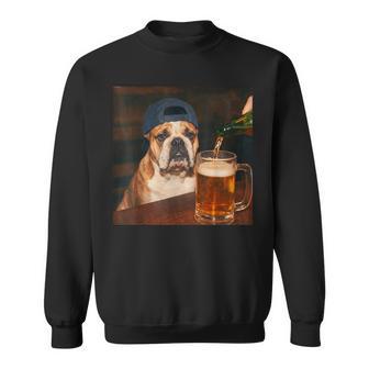 English Bulldog Drinking Beer Fathers Day Dog Meme Sweatshirt - Thegiftio UK