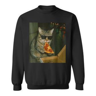 Cat Eating Pizza Animal Vintage Cat Meme Retro Humor Sweatshirt | Seseable UK