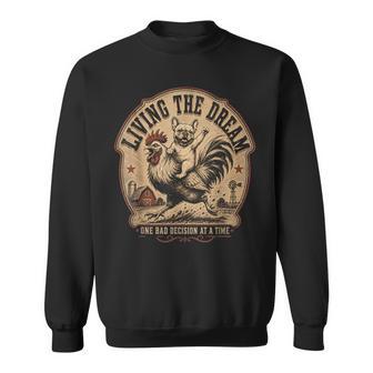 French Bulldog Riding Rooster Living The Dream Farm Sweatshirt - Thegiftio UK