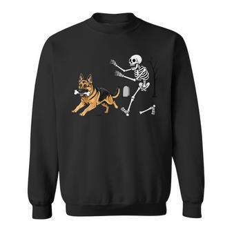 German Shepherd Dog Stealing Bone From Skeleton Halloween Sweatshirt | Seseable UK