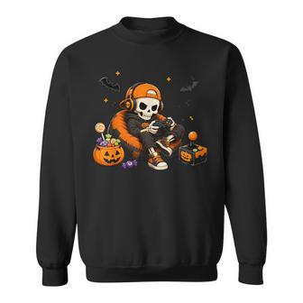 Halloween Skeleton Video Gamer Gaming Game Pumpkin Boys Kids Sweatshirt - Thegiftio UK
