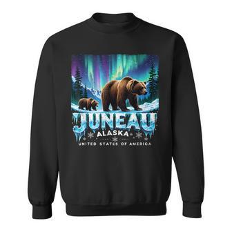 Juneau Alaska Grizzly Bear Northern Lights Summer Vacation Sweatshirt - Monsterry