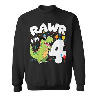 Kids 4Th Birthday Four Dinosaur 4 Year Old T Rex Dino Bday Boy Sweatshirt - Thegiftio UK