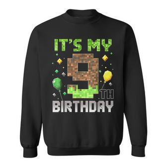 Kids 9Th Birthday Gamer Pixel 9 Years Old Video Game Party Sweatshirt - Monsterry