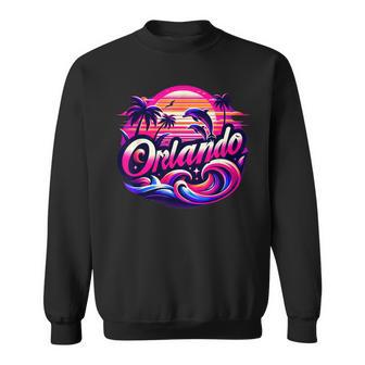 Orlando Beach Florida With Dolphins And Palm Trees Sweatshirt - Thegiftio UK