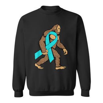 Ovarian Cancer Awareness Bigfoot Ribbon Teal Support Boy Sweatshirt - Thegiftio UK