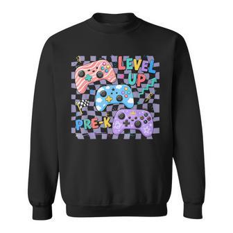 Retro Checkered Level Up Pre K Gamer Back To School Gaming Sweatshirt - Thegiftio UK