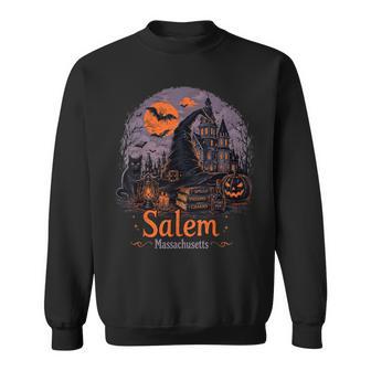 Salem Massachusetts Vintage Witch Hat Cat Spooky Halloween Sweatshirt | Seseable UK