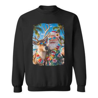 Santa And Reindeer Selfie Beach Christmas In July Sweatshirt | Seseable UK