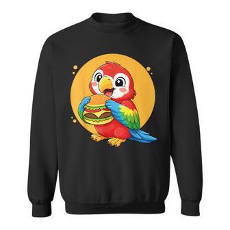 Simpatico Pappagallo Mangiando Hamburger Divertente Kawaii Amante Del Cibo Degli Animali Felpa - Novitaregali