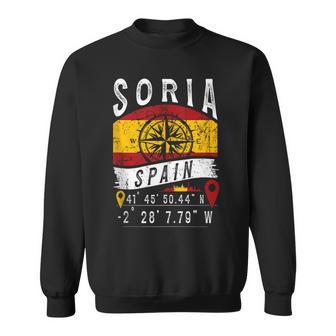 Soria España Bandera Gps Coordenadas Deoria In Mangas Camisa de entrenamiento - Regaloses