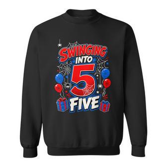 Swinging Into 5 Spider Web 5Th Birthday Boy Five Year Old Sweatshirt - Thegiftio UK