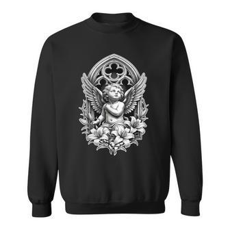Tatouage Ange Chérubin Avec Cathédrale Gothique Et Fleurs De Lys Sweater e - Cadeauxyz