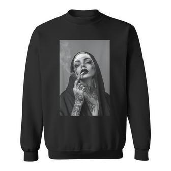Tattooed Nun Smokes Cigarette Rebbelin Christ Jesus Sweatshirt - Thegiftio UK