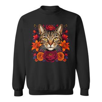 Tête De Chat Tigréintage Avec Roses Et Lys Sweater e - Cadeauxyz
