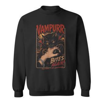 Vampurr Bites Again Cat Halloween Vintage Graphic Sweatshirt - Thegiftio UK