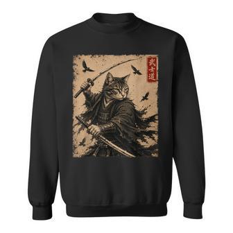 Vintage Samurai Cat Anime Warrior With Swords Cats Sweatshirt | Seseable UK