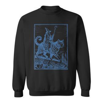 Vintage Wizard Cat Rider Wizard Riding Giant Cat Sweatshirt - Monsterry