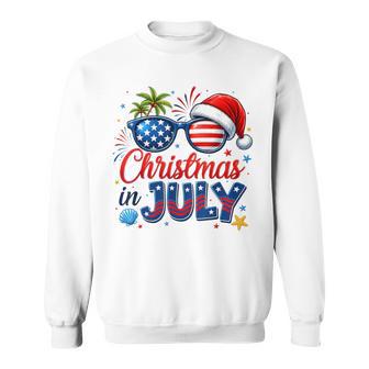 Christmas In July Summer Beach Hawaii Santa American Flag Sweatshirt | Seseable UK