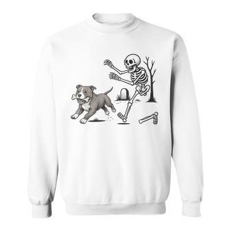 Skeleton Chasing Pitbull Halloween Dog Spooky Season Sweatshirt - Thegiftio UK