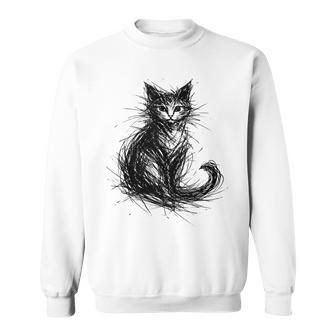 Gato Garabato Abstracto Boceto Minimalista Negro Gatito Diseño In Mangas Camisa de entrenamiento - Regaloses