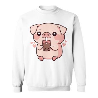 Mignon Kawaii Dessin Animé Cochon Boire Du Thé À Bulles Haut De Gamme Sweater e - Cadeauxyz