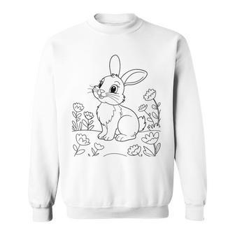 Motif De Lapin À Colorier Pour Enfants Fleurs Cadeau De Printemps Sweater e - Cadeauxyz