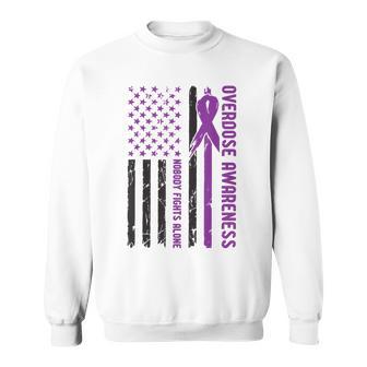 Overdose Awareness Usa Flag Purple Ribbon Drug Addiction Sweatshirt - Thegiftio UK